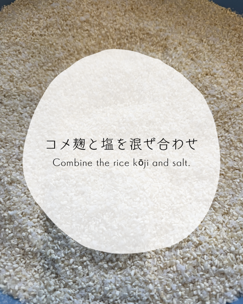 コメ麴と塩を混ぜ合わせた写真